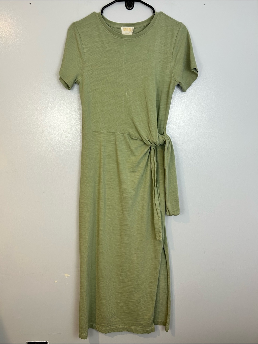 Nation LTD Lavi Tie Front Sage Green Cotton Maxi T-Shirt Dress Size XS